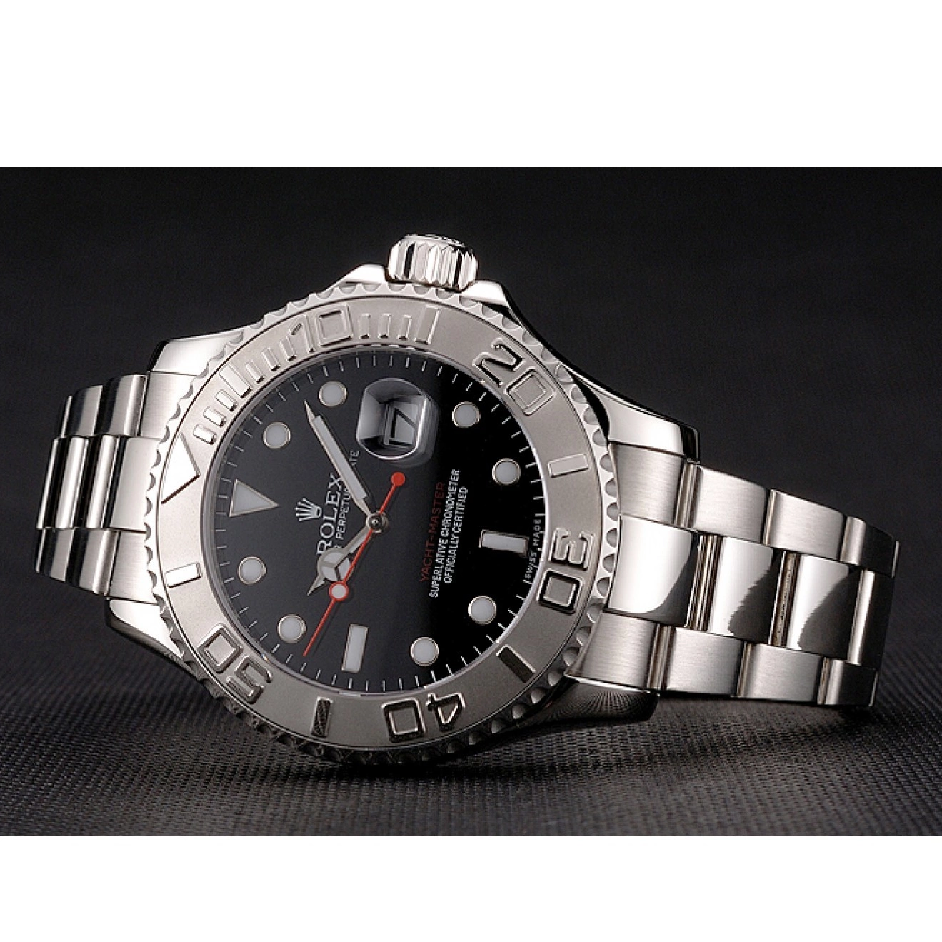 Rolex aaa copy Stainless And Rolex Dial Black Bracelet Case Yacht-Master Steel 0825